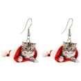 Christmas Studs Fun Cat Bling Hoop Earrings for Women Kittens Cute