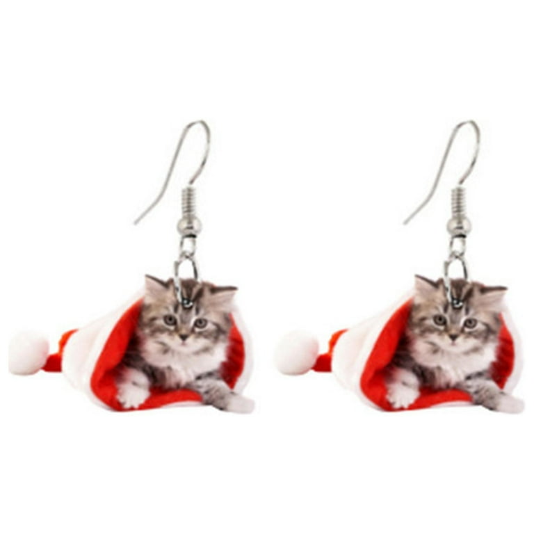 Christmas cat earrings best sale