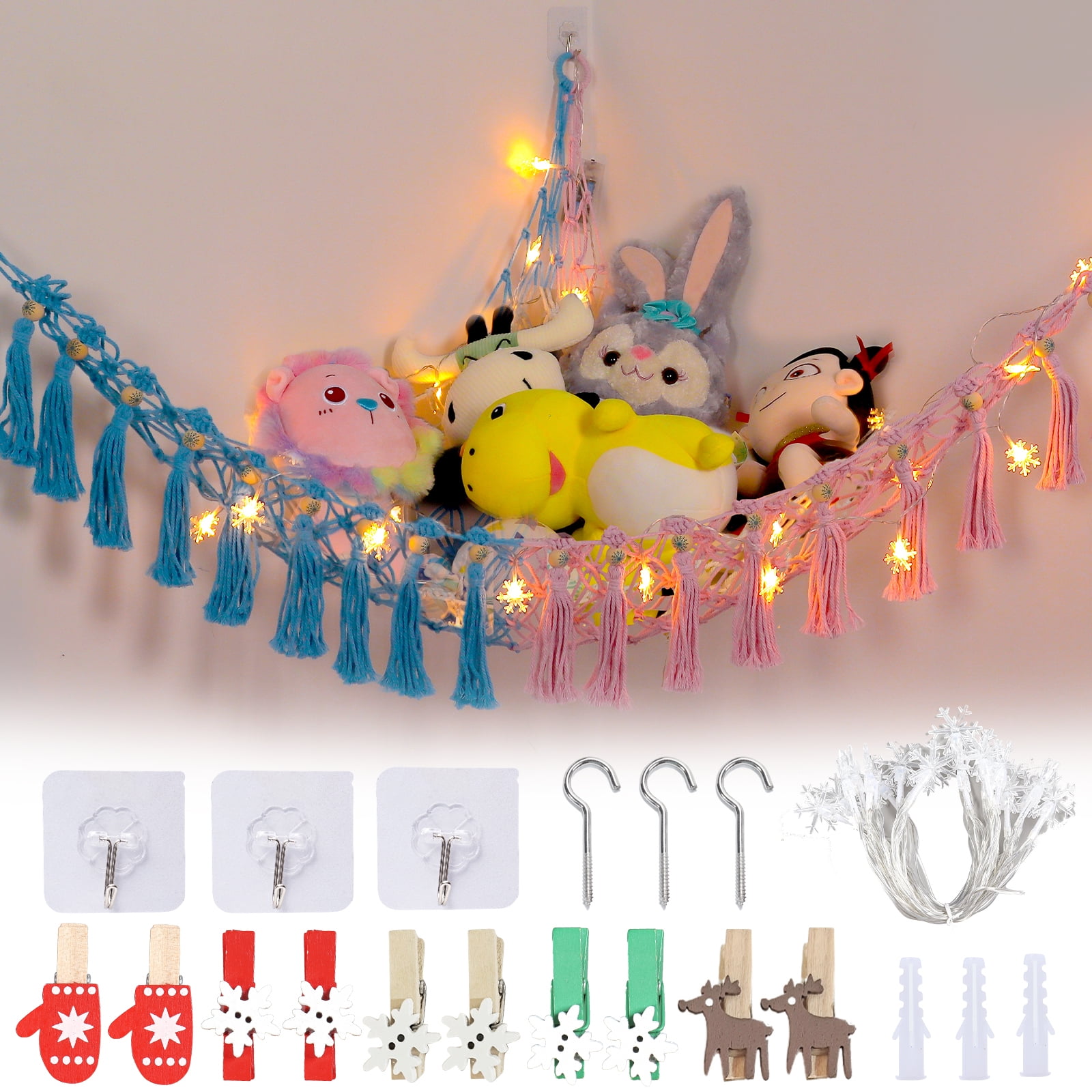 Filet à Peluches Géant Avec Lumières LED - Décoration Murale Ou D'angle - 100x100x120 Cm Environ