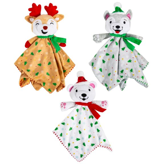 Christmas Stuffed Animal with Attached Blanket - 3 pc