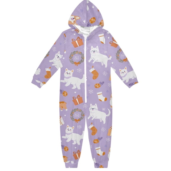 Christmas Style Pattern One Piece Pajamas Soft Jumpsuit Cozy Sleep and Play Romper Zipper and Pockets 5-6T