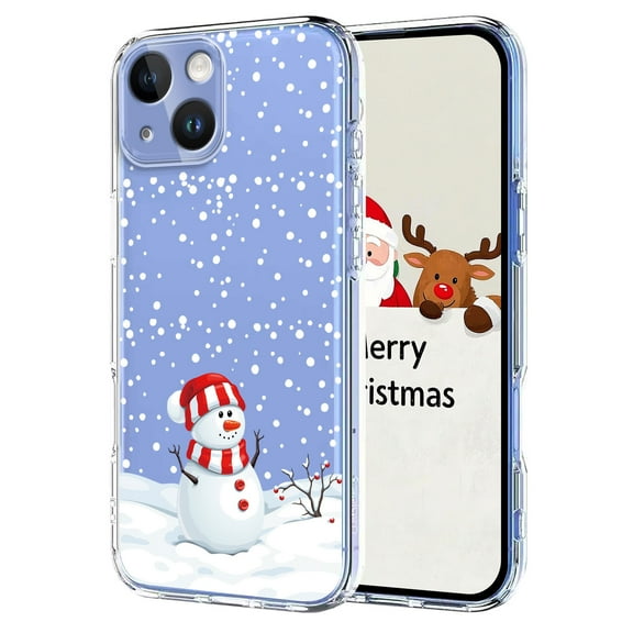 Christmas Style Phone Case For iPhone 14,Cute Christmas Pattern Back Design,Ultra Slim Soft TPU Protective Shockproof Anti-fall Anti-Scratch Transparent Thin Phone Case,Christmas Snowman
