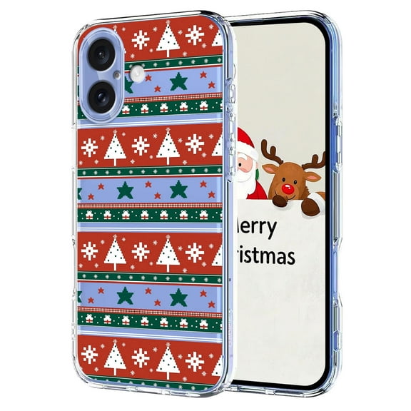 Christmas Style Phone Case For iPhone 16,Cute Christmas Pattern Back Design,Ultra Slim Soft TPU Protective Shockproof Anti-fall Anti-Scratch Transparent Thin Phone Case,Christmas Ribbons