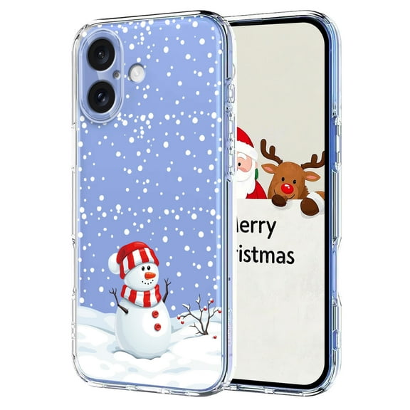 Christmas Style Phone Case For iPhone 16 Plus,Cute Christmas Pattern Back Design,Ultra Slim Soft TPU Protective Shockproof Anti-fall Anti-Scratch Transparent Thin Phone Case,Christmas Snowman