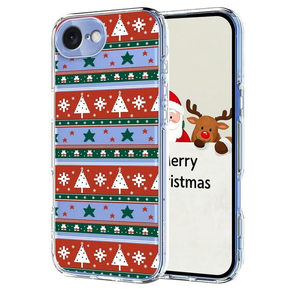 Christmas Style Phone Case For iPhone 16e,Cute Christmas Pattern Back Design,Ultra Slim Soft TPU Protective Shockproof Anti-fall Anti-Scratch Transparent Thin Phone Case,Christmas Ribbons