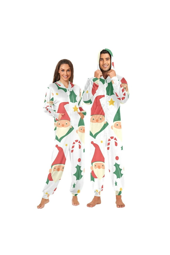 Christmas Style Santa Claus Adult onesie Pajamas, Crystal Velvet Ultra Soft Warm Jumpsuit for Men and Women
