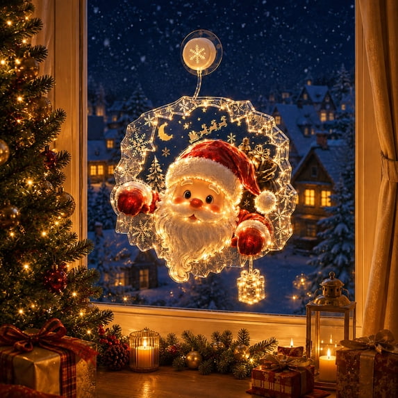 Christmas Suction Cup Window Light, Double-Layer LED Holiday Window Decor, Christmas Decor, A