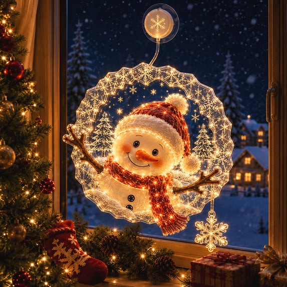 Christmas Suction Cup Window Light, Double-Layer LED Holiday Window Decor, Christmas Decor, C