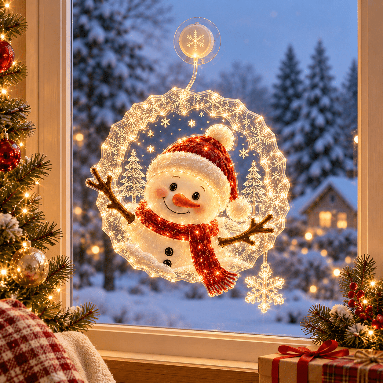 Christmas Suction Cup Window Light Snowman Snowflake Hanging Decor with ...