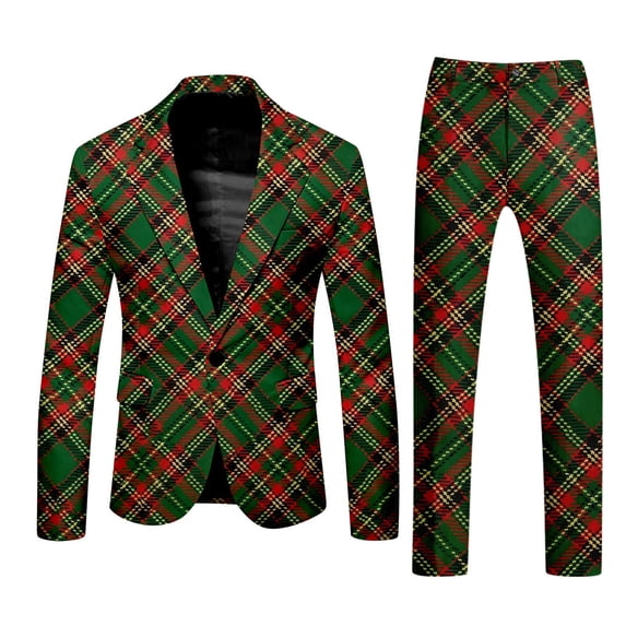 Christmas Suit for Men 2 Piece One Button Xmas Ugly Jacket with Pocket Blazer And Pant Set Funny Snowflake Slim Fit Winter Party Christmas Suit