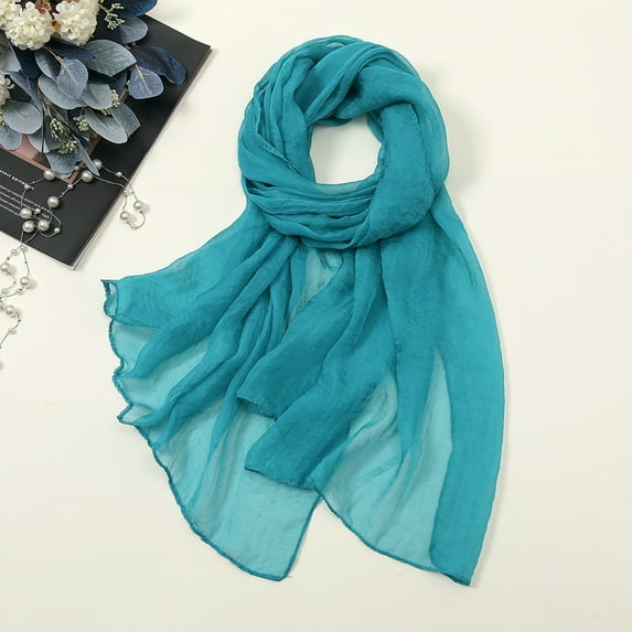 Christmas Summer Short Sleeve Snow Scarfs for Women Blue Casual Colorful Multicolor Solid Color Chiffon Thin Regular Silk Scarf Sunscreen