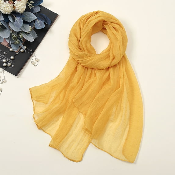 Christmas Summer Short Sleeve Snow Scarfs for Women Yellow Casual Colorful Multicolor Solid Color Chiffon Thin Regular Silk Scarf Sunscreen