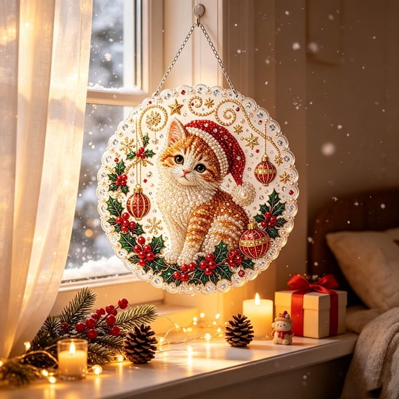 Christmas Suncatcher Kit, Diamond Art Window Decoration, Assorted Festive Designs Light Catcher Craft, Handmade Holiday Gift