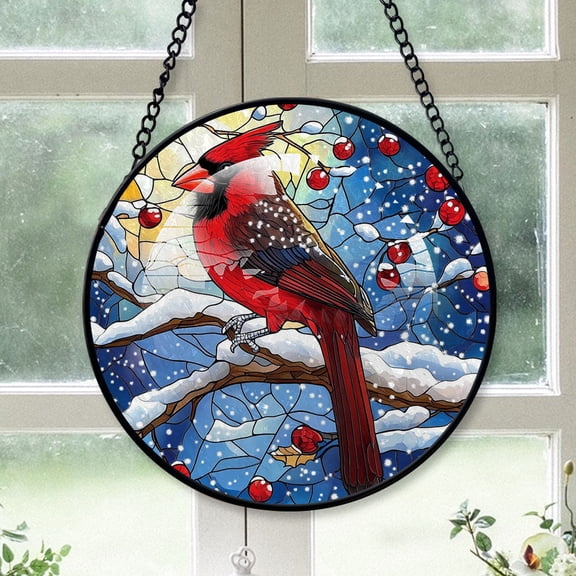 Christmas Suncatchers Cardinal, Black Cardinal Stained Glass Window Hangings, Black Cardinal Decor, Black Cardinal Mini Christmas Decorations Black-173HD178, Cardinal Stained Glass Art