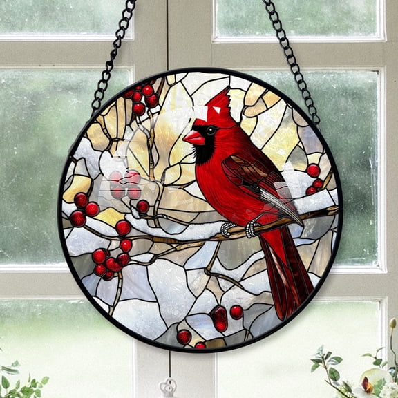 Christmas Suncatchers Cardinal, Black Cardinal Stained Glass Window Hangings, Black Cardinal Decor, Black Cardinal Mini Christmas Ornaments Black-173HD368, Cardinal Stained Glass Art