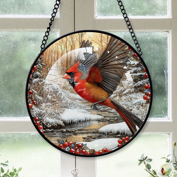 Christmas Suncatchers Cardinal, Black Cardinal Stained Glass Window Hangings, Black Cardinal Decor, Black Cardinal Mini Christmas Ornaments Black-173HD8, Cardinal Stained Glass Art