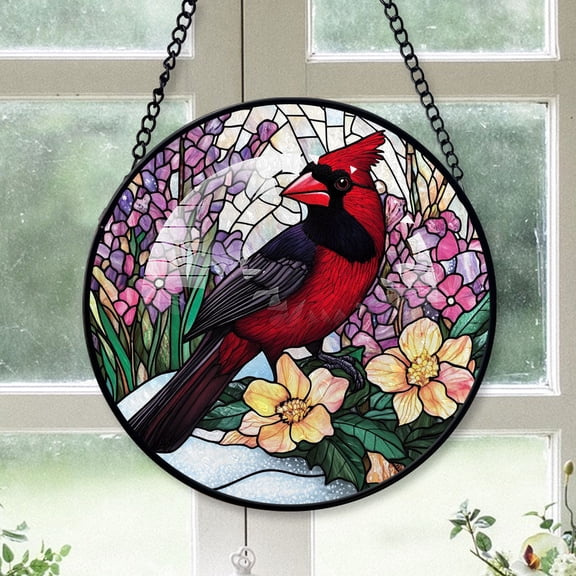 Christmas Suncatchers Cardinal, Black Cardinal Stained Glass Window Hangings, Black Cardinal Decor, Black Cardinal Mini Christmas Ornaments Black-173HD98, Cardinal Stained Glass Art