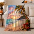 thumbnail image 1 of Christmas Sunset Beach with Palm Tree Lights, Festive Coastal Style for Beach Lovers, Wrapped Present Shore Scene and Christmas Gift, Cozy Flannel Blanket for Sofa and Bedroom, Holiday Home Decor, 1 of 9