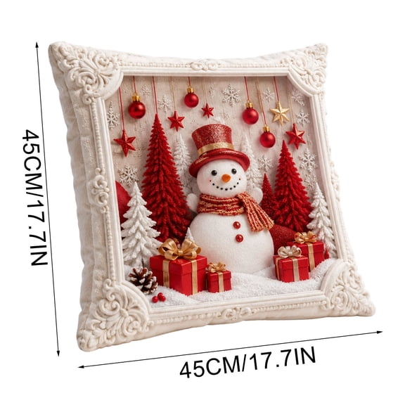 Christmas Super Soft Pillow Cover Reindeer Snowman Print Plush Cushion Case Sofa Decor Design D