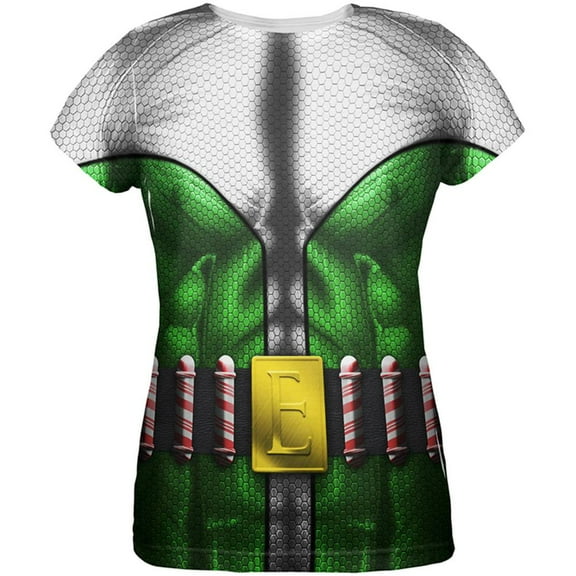 Christmas Superhero Sidekick Elf Costume All Over Womens T Shirt Multi X-LG