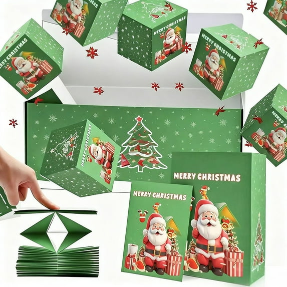 Christmas Surprise Box Gift Boxs, 6 Pop Out Money Gift Boxs, Christmas Birthday Present, New Christmas Surprise Box Money Explosion Envelope Gift Boxs, Folding Bouncing Gift Boxs, Green, Santa Claus