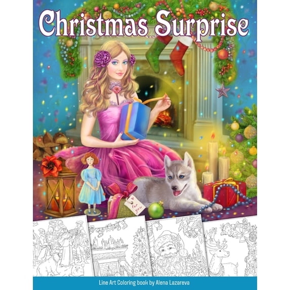 Christmas Coloring Books Christmas Surprise Coloring Book. Grayscale &amp; Line art: Coloring Book for Adults, Book 2, (Paperback)