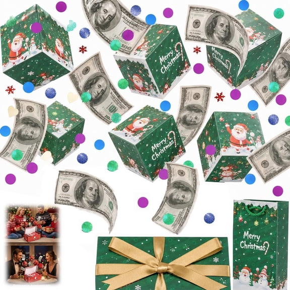 Christmas Surprise Explosion Bouncing Gift Box – Money Pop Up Holder Kit with Confetti, Foldable Pop-Up Cash Box for Holiday Gifting, Party Favors & Stocking Stuffers