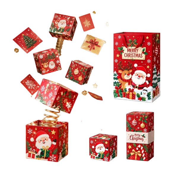 Christmas Surprise Explosion Gift Box, Bouncing Surprise Box for Money & Cash, Folding Explosion Gift Box for Christmas, Birthday, 10 boxes