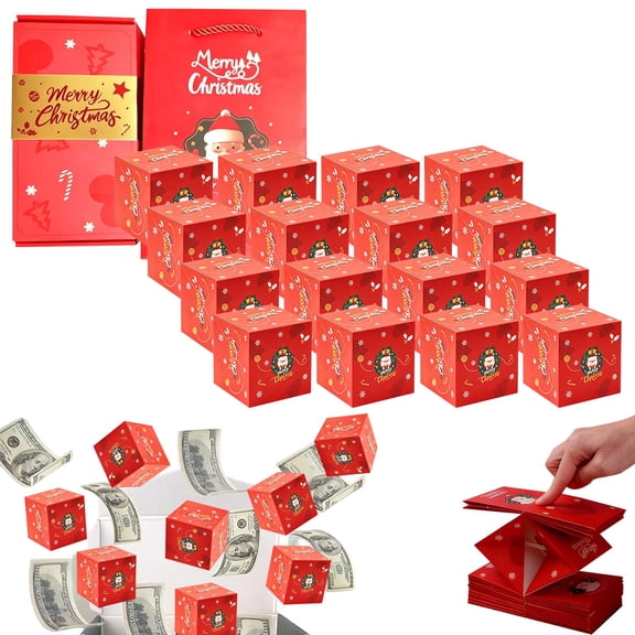 Christmas Surprise Explosion Gift Box, Folding Pop Up Money Box (Red, 16) New Christmas Money Surprise Gift Box with Folding Pop Up Mini Boxes for Cash Gifts, Holiday Parties, Birthdays