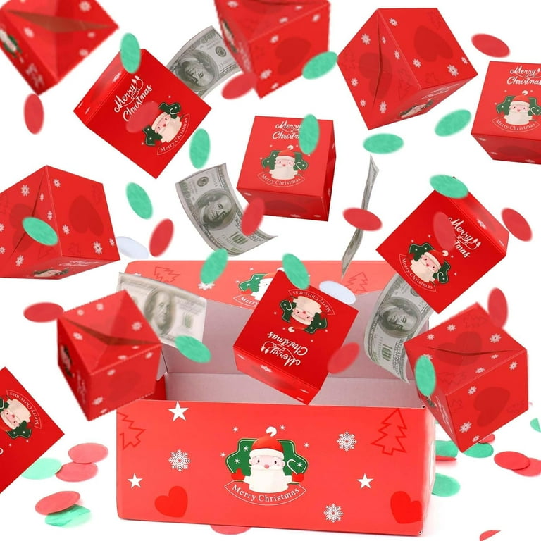 Christmas Surprise Gift Box-Christmas Explosion Gift Box with Confetti-  Creating Most Surprising Gift Magical Jumping Surprise Proposal Gift Box  DIY Folding Bouncing Gift Box Pop up Prank Box 