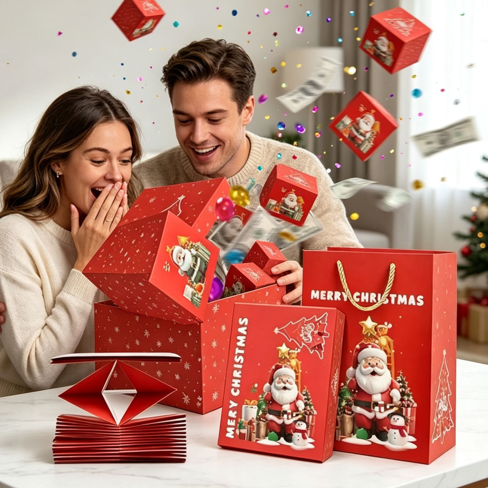 Christmas Surprise Gift Box Explosion, Folding Money Gift Boxes for ...