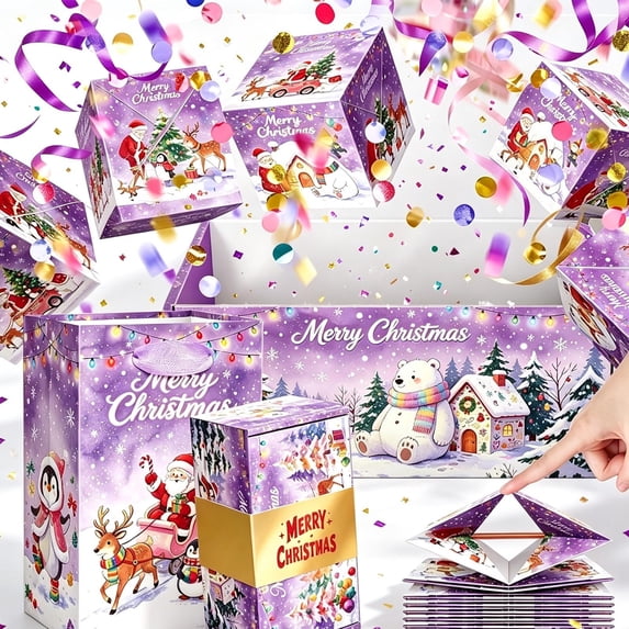 Christmas Surprise Money Gift Box Explosion for Cash Box ,Diy Unique Folding Bouncing Gift Boxes with Bags, Gift Box Explosion for Money Surprise Box Cash Christmas