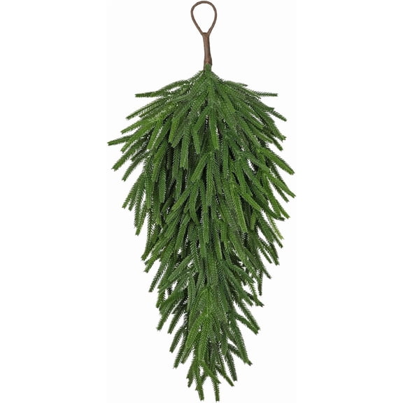 Christmas Swag Artificial Greenery, 28'' Norfolk Pine Teardrop Swags for Front Door, Wall, Fireplace, Staircase, Indoor Outdoor Decorating, Farmhouse Holiday Dcor