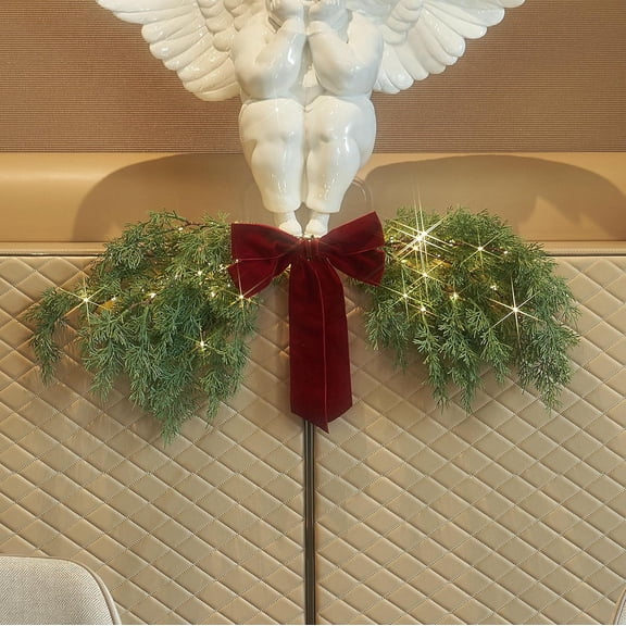 Christmas Swag Battery Operated with Timer, Cedar Pine Swag Lights 32IN LED Fairy Lights with Red Bow for Home Fireplace Wall Window Door Christmas Decoration Indoor Outdoor (Waterproof light)