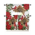 thumbnail image 1 of Christmas Swag Curtains for Living Room/Bedroom Windows, Red Cardinal Poinsettia Hut Berry Pine Needles Kitchen Curtains and Valances Set 36 Inch Length, Light Filtering Swags Valance Curtain Panels, 1 of 5