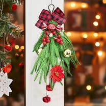 Christmas Swag Decorations with Red Bow - 24 Inch Faux Pine Greenery Hanging Swag with Berries, Poinsettia, Bells for Front Door, Window, Mantle, Indoor Outdoor Holiday Decor