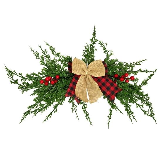 Christmas Swag for Front Door Decor, Artificial Greenery Swag with Red Berries Bow, 22.83 Inch Winter Xmas Swag for Indoor Outdoor Window Wall Fireplace Mantle Holiday Home Christmas Decorations