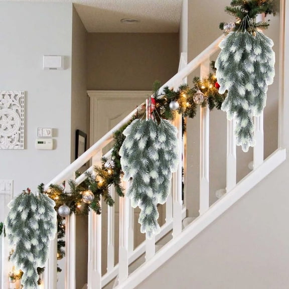 Christmas Swag Hanging Decoration 30 Inch, Artificial Pine Needle Garland with Velvet Bow and Cones, Door Fireplace Wall Hanging Wreath for Holiday Indoor Outdoor Christmas Decor