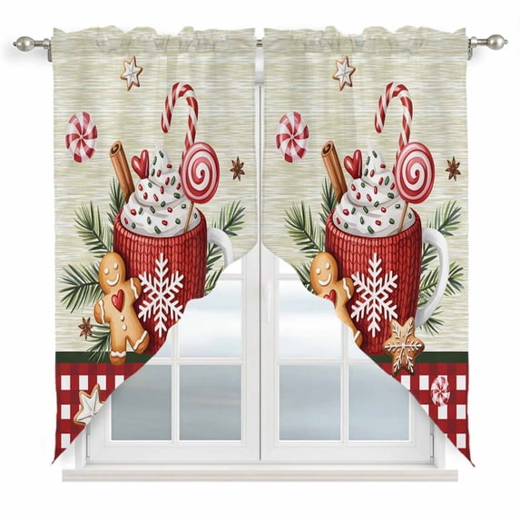 Christmas Swag Valances for Windows, Kitchen Window Curtains Over Sink, Xmas Ice Cream Snowflakes Candy Pine Needles Window Treatment Curtains for Living Room/Bedroom Curtains 2 Panel Sets 36"x45"