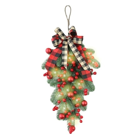 Christmas Swag With Lights For Outdoor Decor Teardrop Design With Berries And Cones