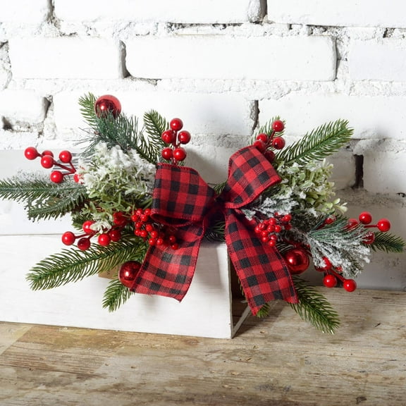 Christmas Swags for Decorating Artificial Cedar Garland Swag with Red Berries and Plaid Bowknot Christmas Hanging Swag for Windows Wall Mantel Staircase Indoors Outdoor