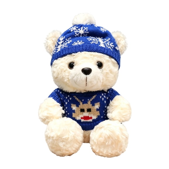 Christmas Sweater Bear Stuffed Animal, 7" Plush Teddy Bear with Santa Hat, Soft Knit Polyester Christmas Gift Toy, Holiday Home Decor