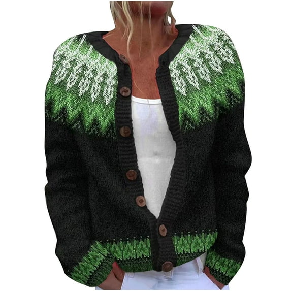 Christmas Sweater Cardigans for Women Western Ethnic Cardigan Coat Long Sleeve Crewneck Button Down Knit Sweaters Xmas Clothes
