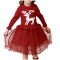 thumbnail image 1 of Christmas Sweater Dress Girls Knit Long Sleeve Tulle Dress Reindeer Ruffle Hem Elegant Fall Winter Casual Outfits, Red, 3 Years, 1 of 1