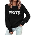 thumbnail image 1 of Christmas Sweater For Women Crew Neck Merry Print Knitted Xmas Pullover Casual Loose Festival Holiday Outfits (L, Black), 1 of 6