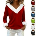 thumbnail image 1 of Christmas Sweater Fur Trim Top for Women, Xmas V Neck Faux Fur Trim Tops Casual Loose Long Sleeve Womens Christmas Outfit Gray L, 1 of 7