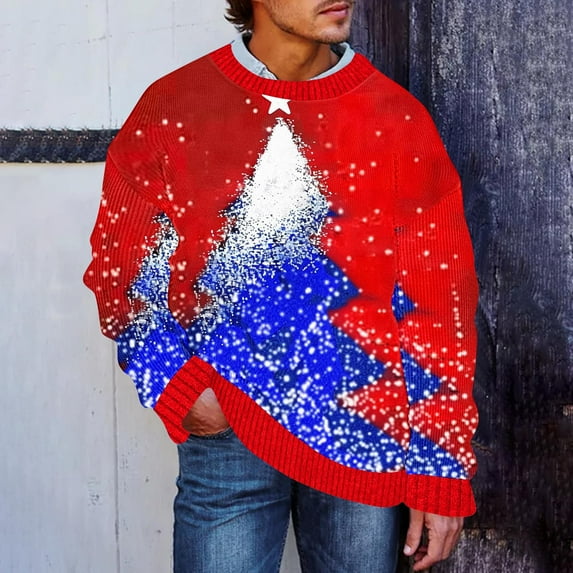 Christmas Sweater Men Sweater Men Men's Christmas Pattern Christmas Cozy Sweater Long Sleeve Crew Neck Top