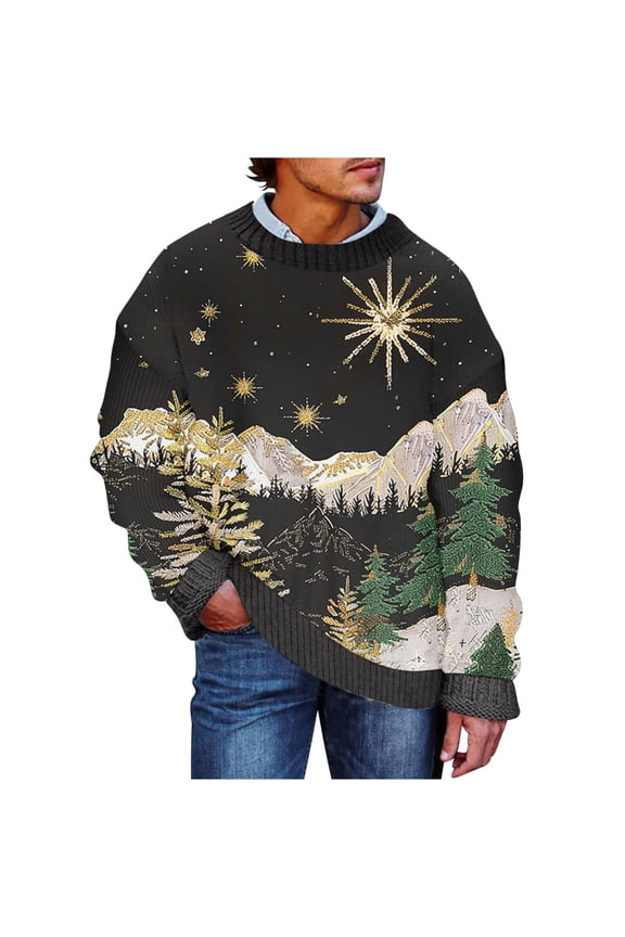 Christmas Sweater Men - Trendy Sweaters, Mens Christmas Tree Pattern Sweaters Christmas Cozy Sweater Long Sleeve Crew Neck Tops Pullover Sweaters