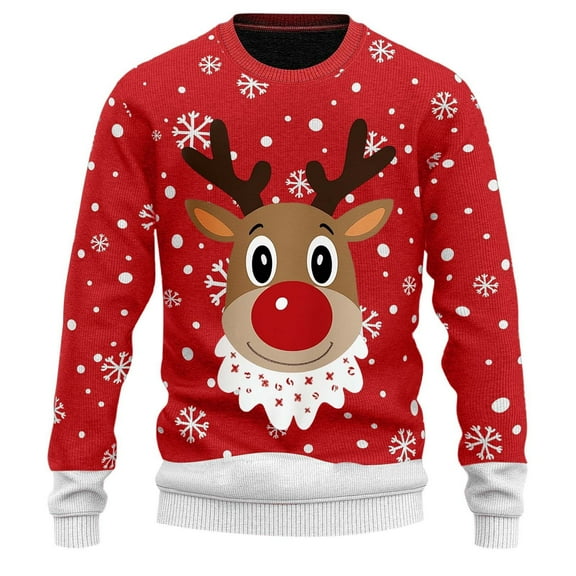 Christmas Sweater Men Funny Reindeer Print Crewneck Pullover Sweaters Long Sleeve Holiday Winter Warm Cozy Xmas Gifts Mens Sweaters