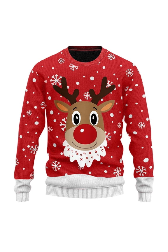 Christmas Sweater Men Funny Reindeer Print Crewneck Pullover Sweaters Long Sleeve Holiday Winter Warm Cozy Xmas Gifts Mens Sweaters